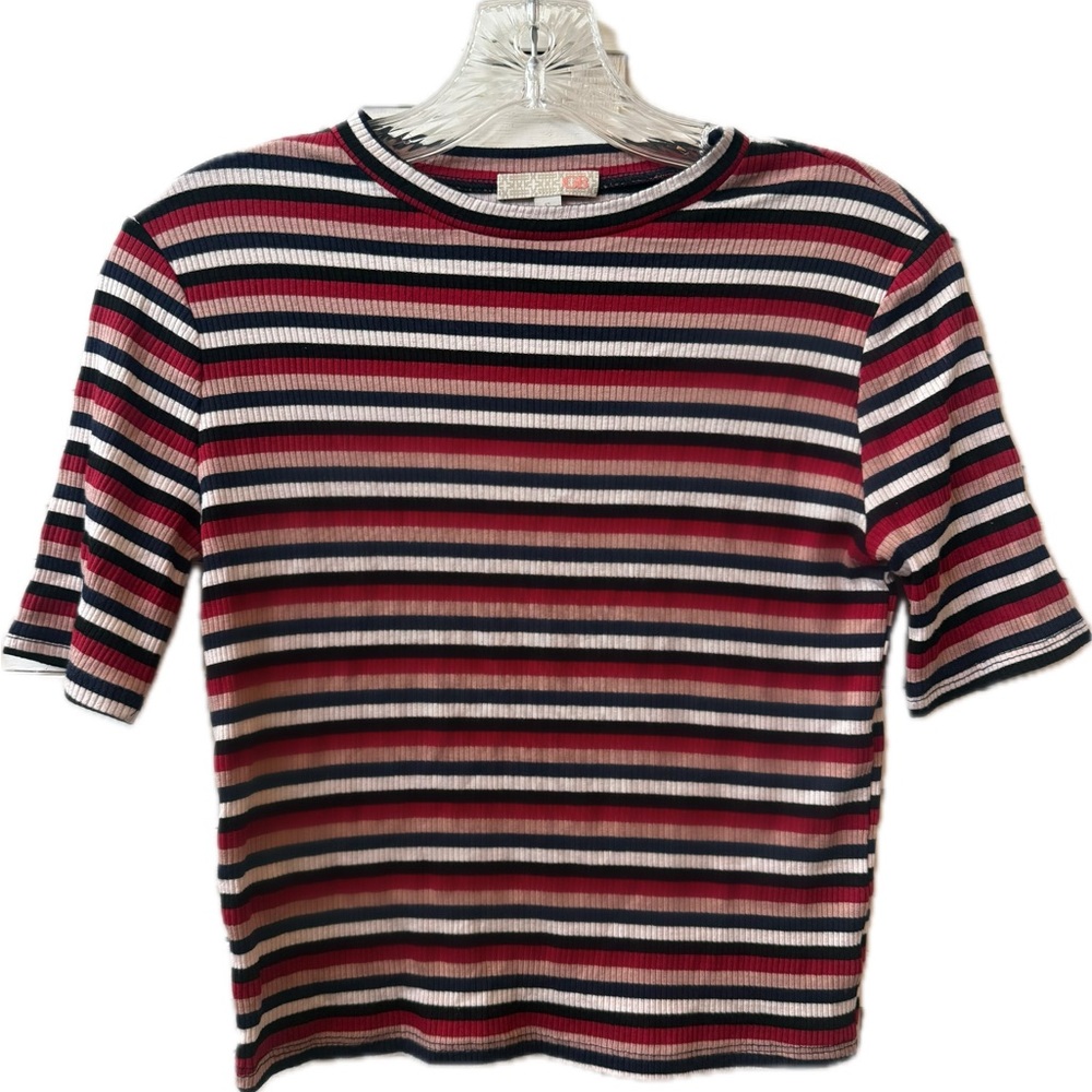 Gianni Bini Cropped Short Sleeve Ribbed Top
